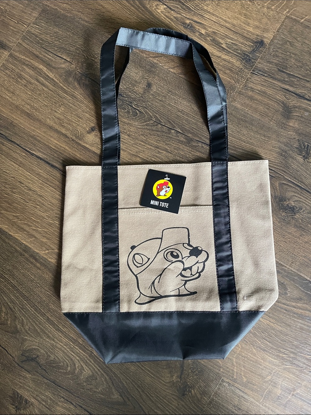 Mini Tote in Beige and Black with Character Print